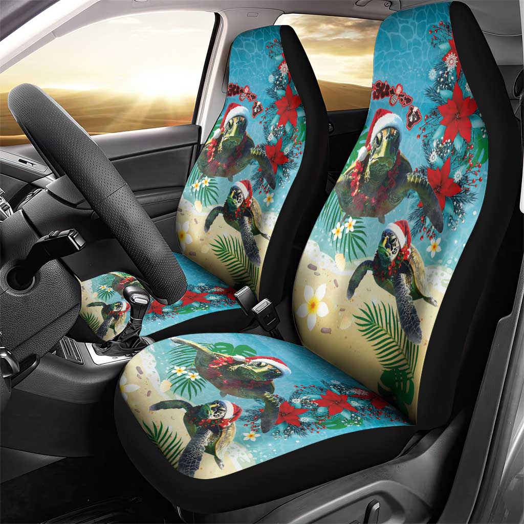 Hawaiian Mele Kalikimaka Car Seat Cover Tropical Xmas Turtles Red Poinsettia Watercolor LT03 - Polynesian Pride