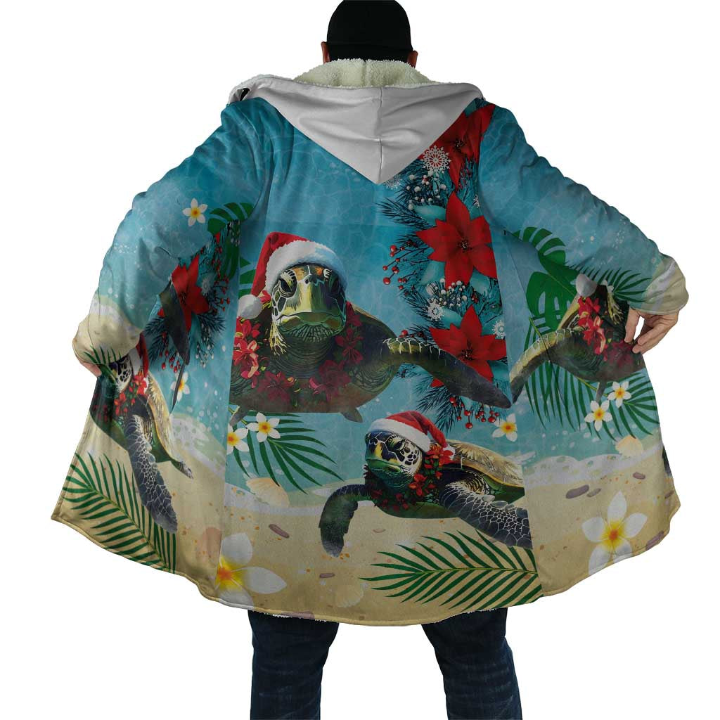 Hawaiian Mele Kalikimaka Cloak Tropical Xmas Turtles Red Poinsettia Watercolor LT03 - Polynesian Pride