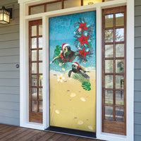 Hawaiian Mele Kalikimaka Door Cover Tropical Xmas Turtles Red Poinsettia Watercolor LT03 - Polynesian Pride