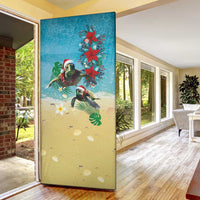 Hawaiian Mele Kalikimaka Door Cover Tropical Xmas Turtles Red Poinsettia Watercolor LT03 - Polynesian Pride