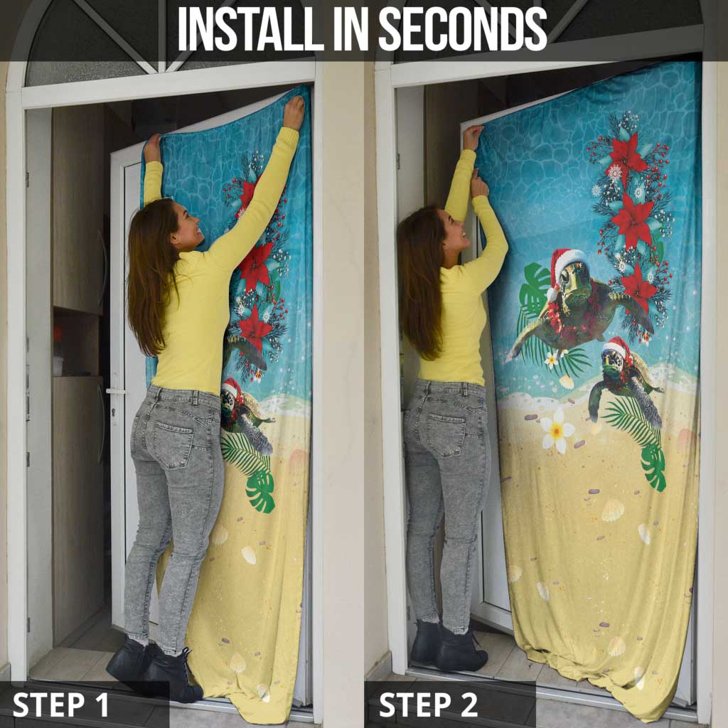 Hawaiian Mele Kalikimaka Door Cover Tropical Xmas Turtles Red Poinsettia Watercolor LT03 - Polynesian Pride