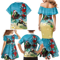 Hawaiian Mele Kalikimaka Family Matching Mermaid Dress and Hawaiian Shirt Tropical Xmas Turtles Red Poinsettia Watercolor LT03 - Polynesian Pride