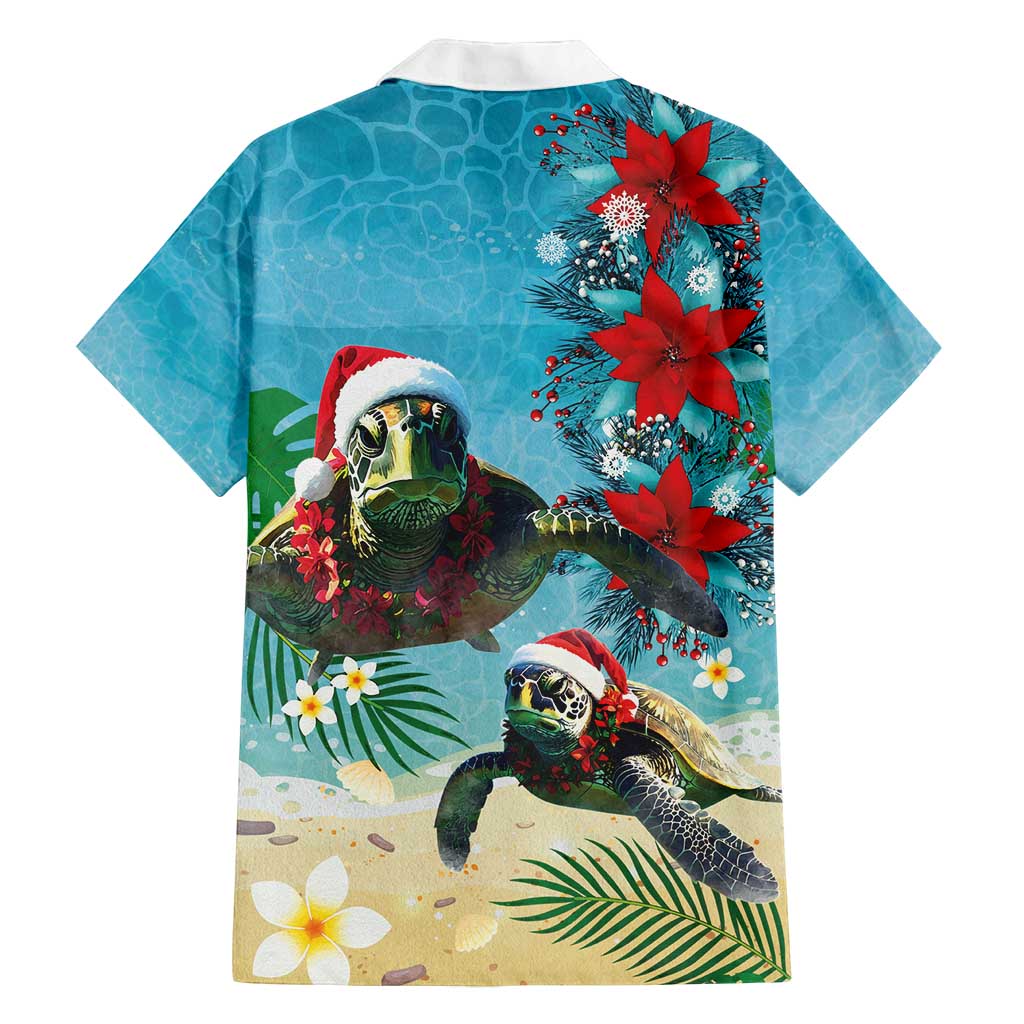Hawaiian Mele Kalikimaka Family Matching Puletasi and Hawaiian Shirt Tropical Xmas Turtles Red Poinsettia Watercolor LT03 - Polynesian Pride
