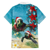 Hawaiian Mele Kalikimaka Family Matching Puletasi and Hawaiian Shirt Tropical Xmas Turtles Red Poinsettia Watercolor LT03 - Polynesian Pride