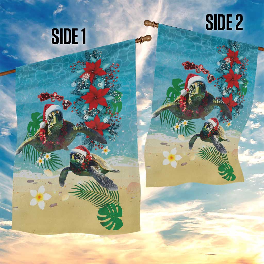 Hawaiian Mele Kalikimaka Garden Flag Tropical Xmas Turtles Red Poinsettia Watercolor LT03 - Polynesian Pride