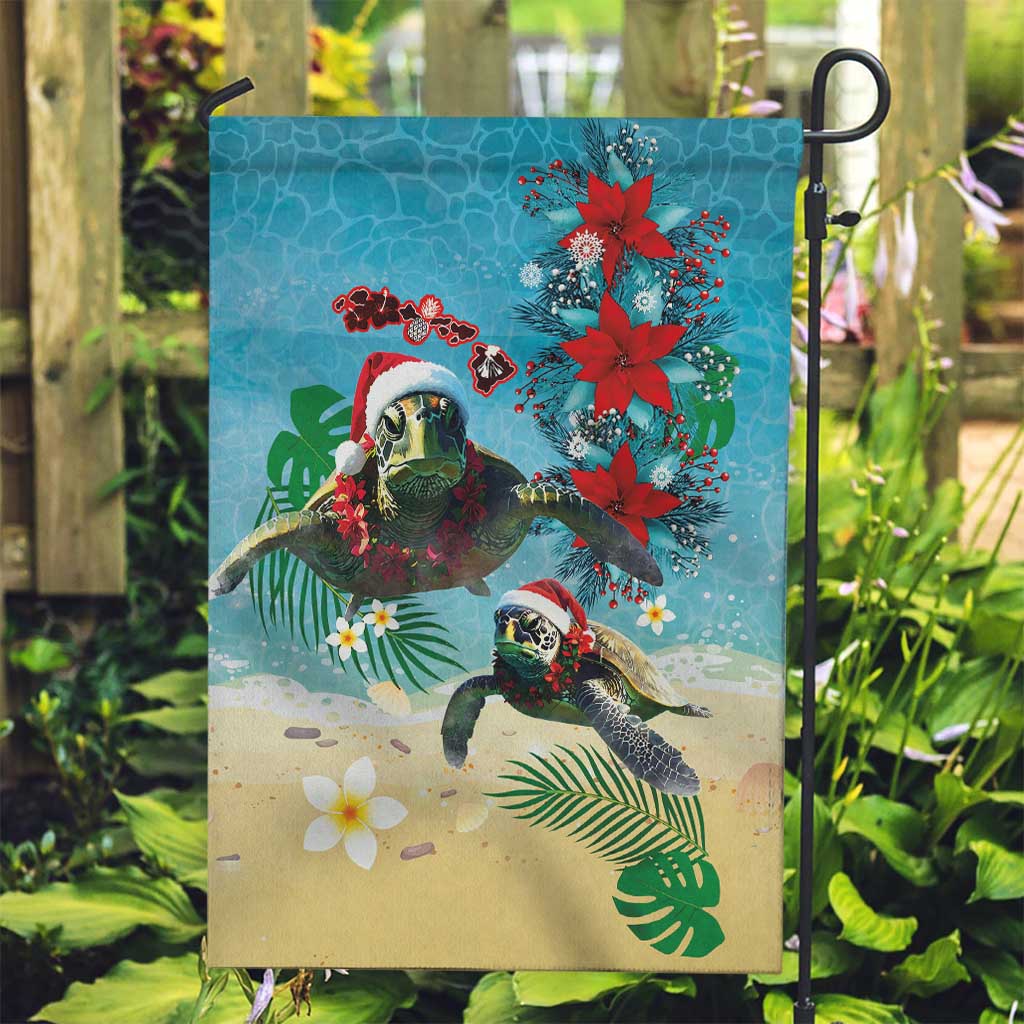 Hawaiian Mele Kalikimaka Garden Flag Tropical Xmas Turtles Red Poinsettia Watercolor LT03 Garden Flag Multicolor - Polynesian Pride