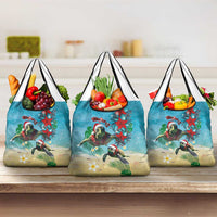 Hawaiian Mele Kalikimaka Grocery Bag Tropical Xmas Turtles Red Poinsettia Watercolor LT03 3-pack One Size Multicolor - Polynesian Pride