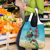 Hawaiian Mele Kalikimaka Grocery Bag Tropical Xmas Turtles Red Poinsettia Watercolor LT03 - Polynesian Pride
