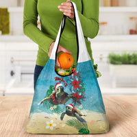 Hawaiian Mele Kalikimaka Grocery Bag Tropical Xmas Turtles Red Poinsettia Watercolor LT03 - Polynesian Pride