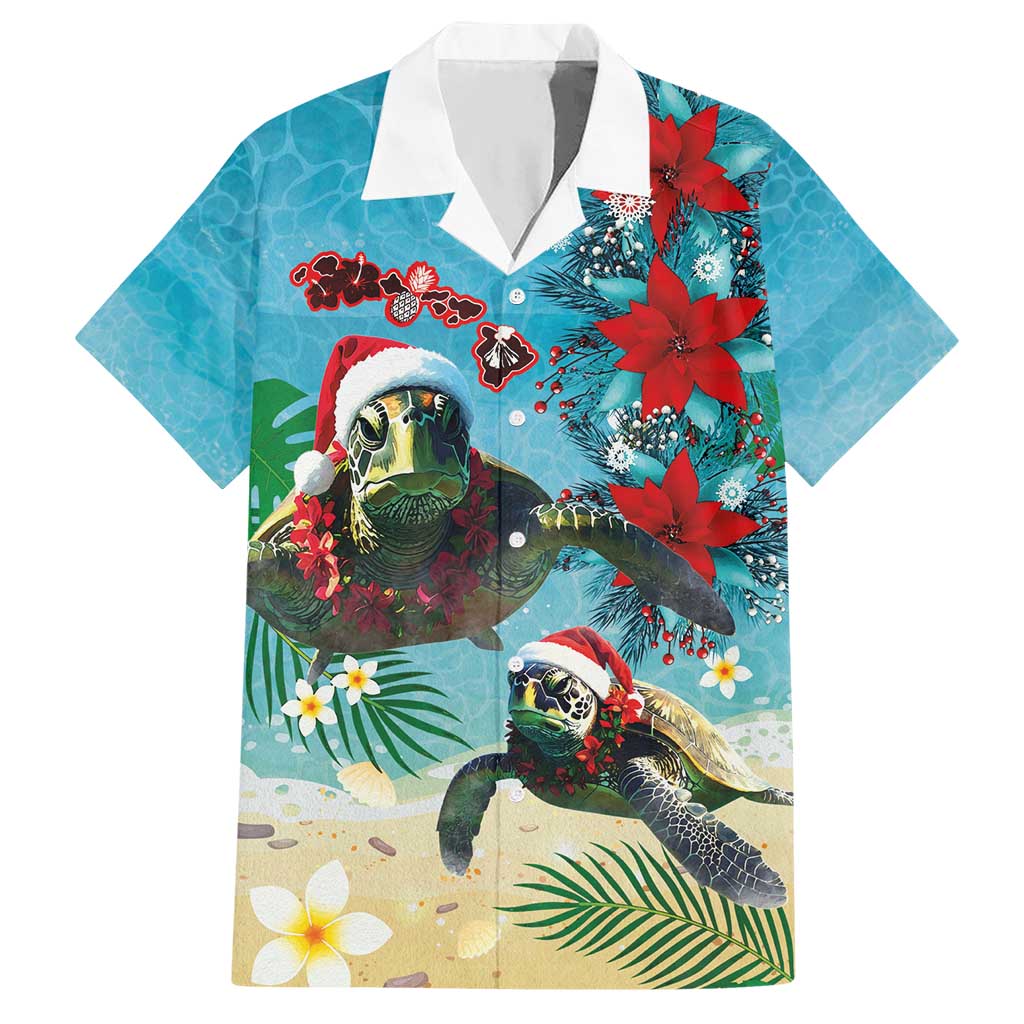 Hawaiian Mele Kalikimaka Hawaiian Shirt Tropical Xmas Turtles Red Poinsettia Watercolor LT03 Multicolor - Polynesian Pride