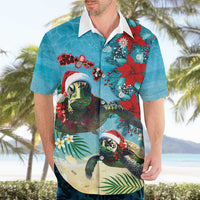 Hawaiian Mele Kalikimaka Hawaiian Shirt Tropical Xmas Turtles Red Poinsettia Watercolor LT03 - Polynesian Pride