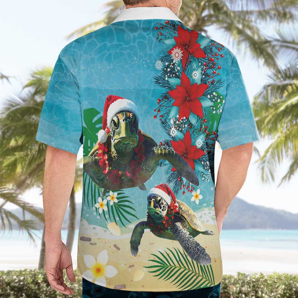 Hawaiian Mele Kalikimaka Hawaiian Shirt Tropical Xmas Turtles Red Poinsettia Watercolor LT03 - Polynesian Pride