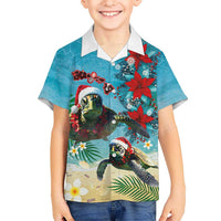 Hawaiian Mele Kalikimaka Hawaiian Shirt Tropical Xmas Turtles Red Poinsettia Watercolor LT03 - Polynesian Pride