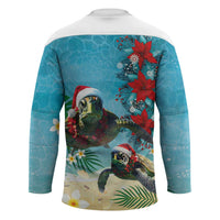 Hawaiian Mele Kalikimaka Hockey Jersey Tropical Xmas Turtles Red Poinsettia Watercolor LT03 - Polynesian Pride