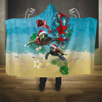 Hawaiian Mele Kalikimaka Hooded Blanket Tropical Xmas Turtles Red Poinsettia Watercolor LT03 - Polynesian Pride