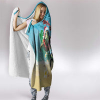 Hawaiian Mele Kalikimaka Hooded Blanket Tropical Xmas Turtles Red Poinsettia Watercolor LT03 - Polynesian Pride