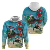 Hawaiian Mele Kalikimaka Hoodie Tropical Xmas Turtles Red Poinsettia Watercolor LT03 - Polynesian Pride