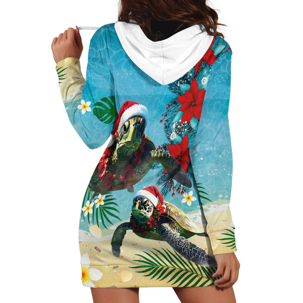 Hawaiian Mele Kalikimaka Hoodie Dress Tropical Xmas Turtles Red Poinsettia Watercolor LT03 - Polynesian Pride