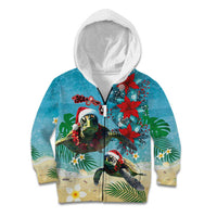 Hawaiian Mele Kalikimaka Kid Hoodie Tropical Xmas Turtles Red Poinsettia Watercolor - Polynesian Pride