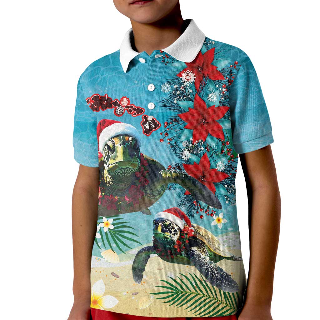 Hawaiian Mele Kalikimaka Kid Polo Shirt Tropical Xmas Turtles Red Poinsettia Watercolor LT03 Kid Multicolor - Polynesian Pride