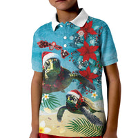 Hawaiian Mele Kalikimaka Kid Polo Shirt Tropical Xmas Turtles Red Poinsettia Watercolor LT03 Kid Multicolor - Polynesian Pride