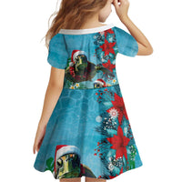 Hawaiian Mele Kalikimaka Kid Short Sleeve Dress Tropical Xmas Turtles Red Poinsettia Watercolor LT03 - Polynesian Pride