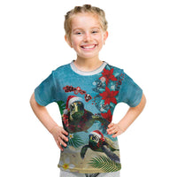 Hawaiian Mele Kalikimaka Kid T Shirt Tropical Xmas Turtles Red Poinsettia Watercolor LT03 Multicolor - Polynesian Pride