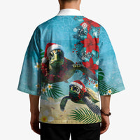 Hawaiian Mele Kalikimaka Kimono Tropical Xmas Turtles Red Poinsettia Watercolor LT03 - Polynesian Pride