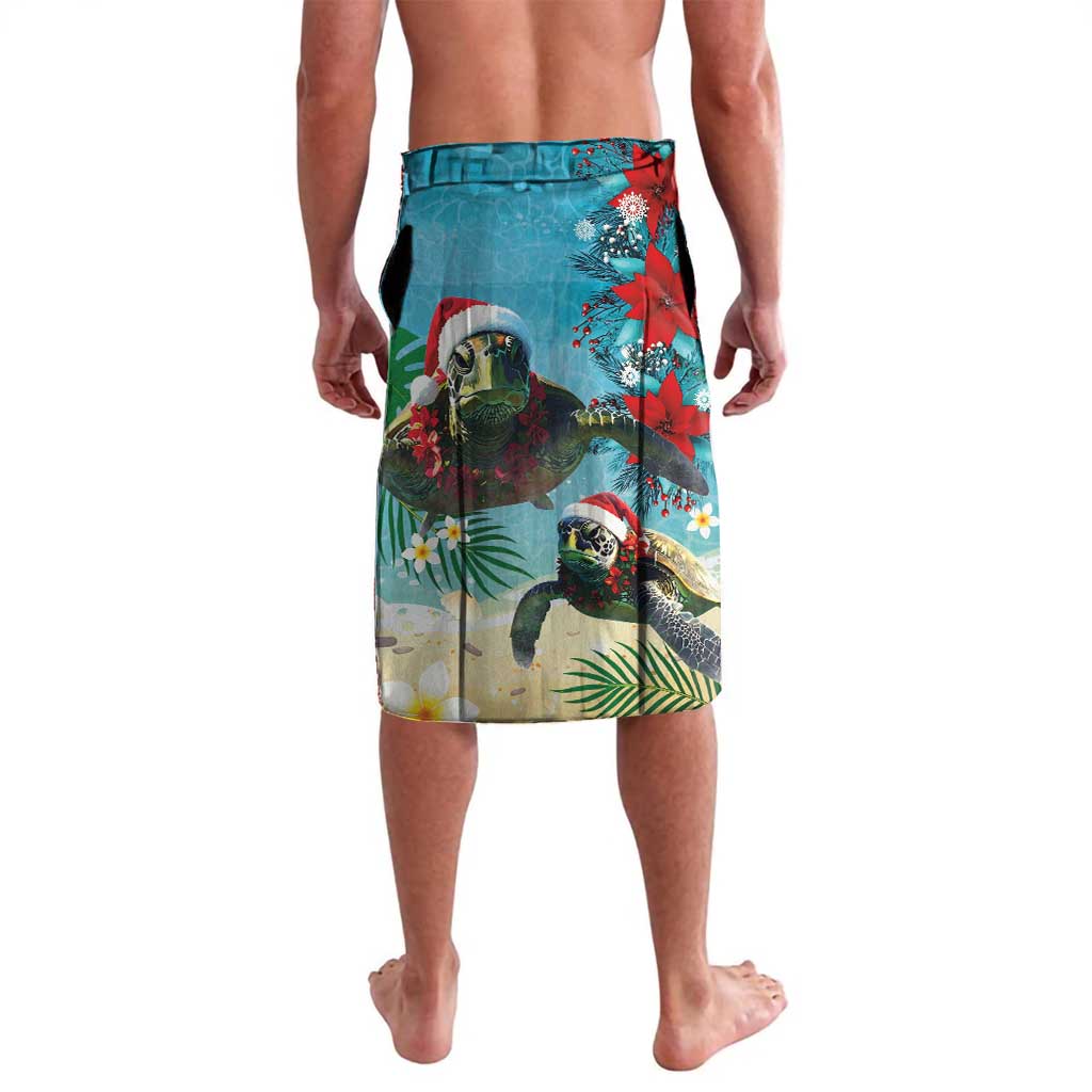 Hawaiian Mele Kalikimaka Lavalava Tropical Xmas Turtles Red Poinsettia Watercolor LT03 - Polynesian Pride