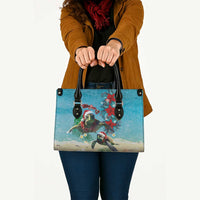 Hawaiian Mele Kalikimaka Leather Bag Tropical Xmas Turtles Red Poinsettia Watercolor LT03 - Polynesian Pride