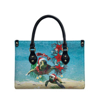 Hawaiian Mele Kalikimaka Leather Bag Tropical Xmas Turtles Red Poinsettia Watercolor LT03 - Polynesian Pride