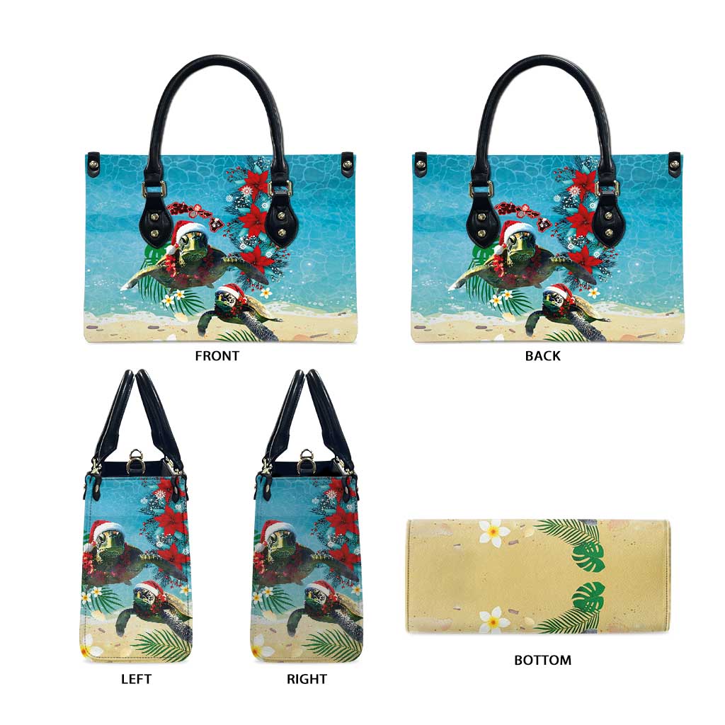 Hawaiian Mele Kalikimaka Leather Bag Tropical Xmas Turtles Red Poinsettia Watercolor LT03 - Polynesian Pride