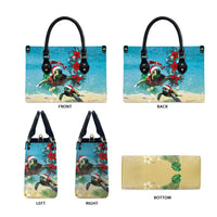 Hawaiian Mele Kalikimaka Leather Bag Tropical Xmas Turtles Red Poinsettia Watercolor LT03 - Polynesian Pride