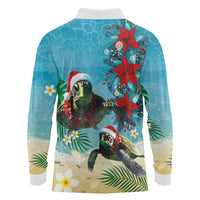 Hawaiian Mele Kalikimaka Long Sleeve Polo Shirt Tropical Xmas Turtles Red Poinsettia Watercolor LT03 - Polynesian Pride