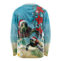 Hawaiian Mele Kalikimaka Long Sleeve Shirt Tropical Xmas Turtles Red Poinsettia Watercolor LT03 - Polynesian Pride