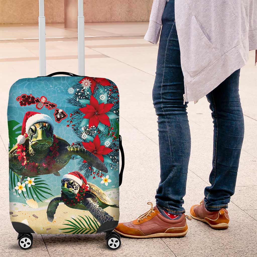 Hawaiian Mele Kalikimaka Luggage Cover Tropical Xmas Turtles Red Poinsettia Watercolor LT03 Multicolor - Polynesian Pride