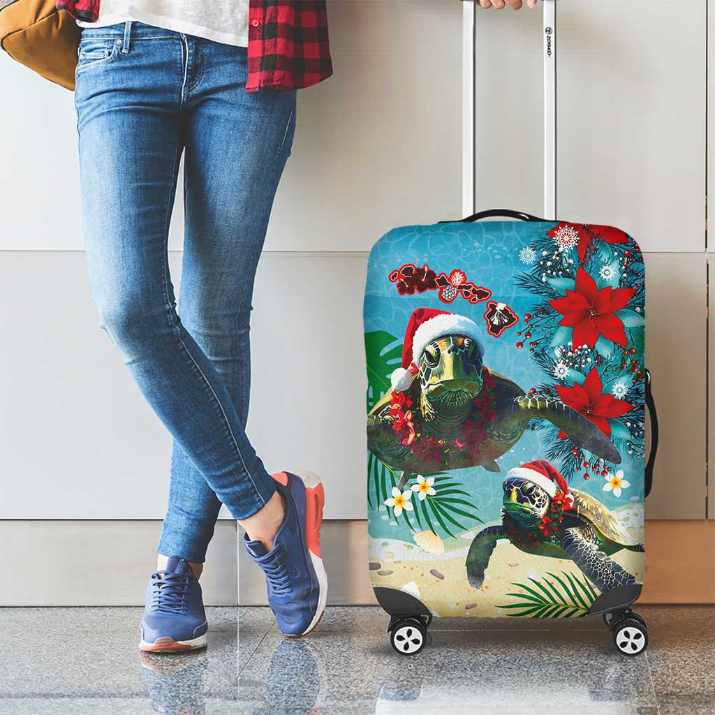 Hawaiian Mele Kalikimaka Luggage Cover Tropical Xmas Turtles Red Poinsettia Watercolor LT03 - Polynesian Pride