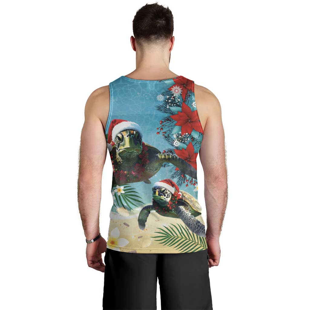 Hawaiian Mele Kalikimaka Men Tank Top Tropical Xmas Turtles Red Poinsettia Watercolor LT03 - Polynesian Pride