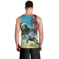 Hawaiian Mele Kalikimaka Men Tank Top Tropical Xmas Turtles Red Poinsettia Watercolor LT03 - Polynesian Pride