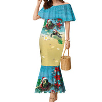 Hawaiian Mele Kalikimaka Mermaid Dress Tropical Xmas Turtles Red Poinsettia Watercolor LT03 Women Multicolor - Polynesian Pride