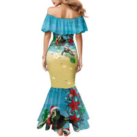 Hawaiian Mele Kalikimaka Mermaid Dress Tropical Xmas Turtles Red Poinsettia Watercolor LT03 - Polynesian Pride