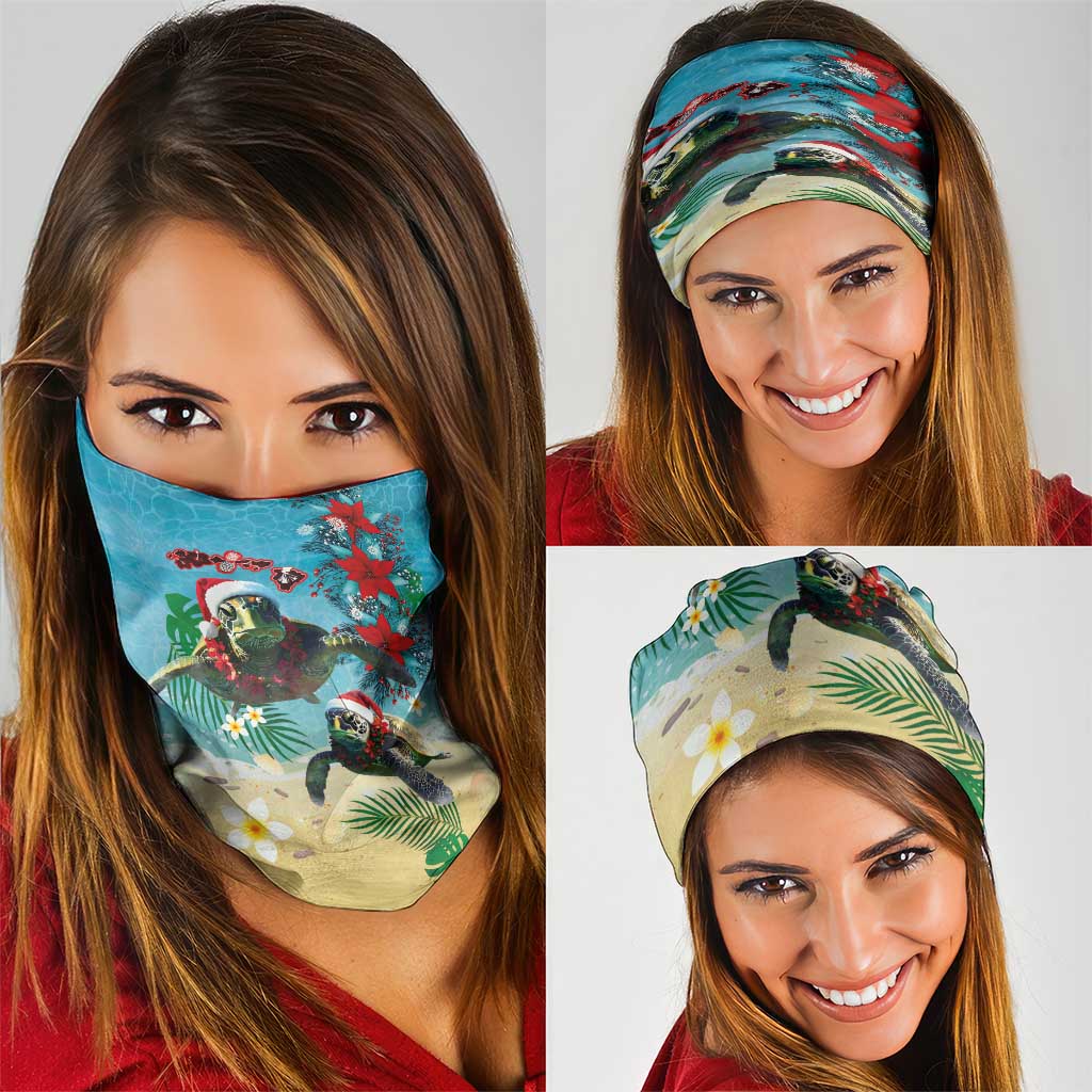 Hawaiian Mele Kalikimaka Neck Gaiter Tropical Xmas Turtles Red Poinsettia Watercolor LT03 - Polynesian Pride
