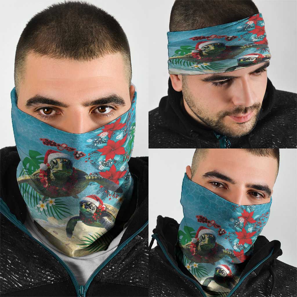 Hawaiian Mele Kalikimaka Neck Gaiter Tropical Xmas Turtles Red Poinsettia Watercolor LT03 - Polynesian Pride