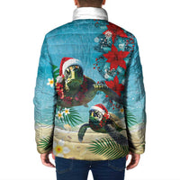 Hawaiian Mele Kalikimaka Padded Jacket Tropical Xmas Turtles Red Poinsettia Watercolor LT03 - Polynesian Pride