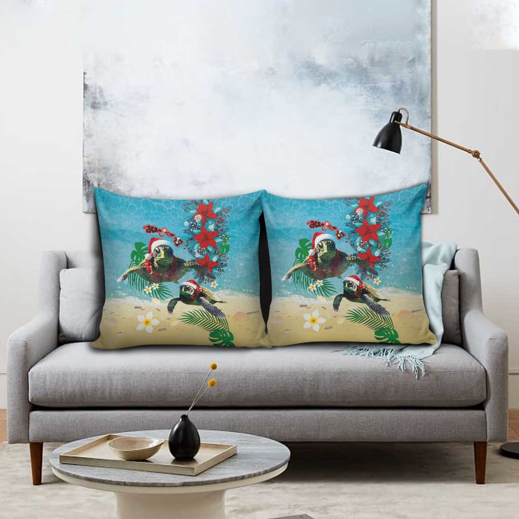 Hawaiian Mele Kalikimaka Pillow Cover Tropical Xmas Turtles Red Poinsettia Watercolor LT03 - Polynesian Pride