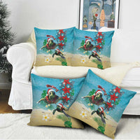 Hawaiian Mele Kalikimaka Pillow Cover Tropical Xmas Turtles Red Poinsettia Watercolor LT03 - Polynesian Pride