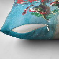 Hawaiian Mele Kalikimaka Pillow Cover Tropical Xmas Turtles Red Poinsettia Watercolor LT03 - Polynesian Pride