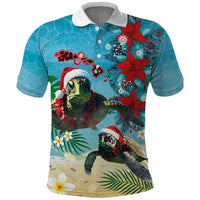 Hawaiian Mele Kalikimaka Polo Shirt Tropical Xmas Turtles Red Poinsettia Watercolor LT03 Multicolor - Polynesian Pride