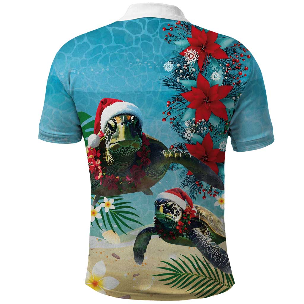 Hawaiian Mele Kalikimaka Polo Shirt Tropical Xmas Turtles Red Poinsettia Watercolor LT03 - Polynesian Pride