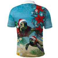 Hawaiian Mele Kalikimaka Polo Shirt Tropical Xmas Turtles Red Poinsettia Watercolor LT03 - Polynesian Pride